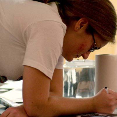 Amanda copy editing at the USF Oracle